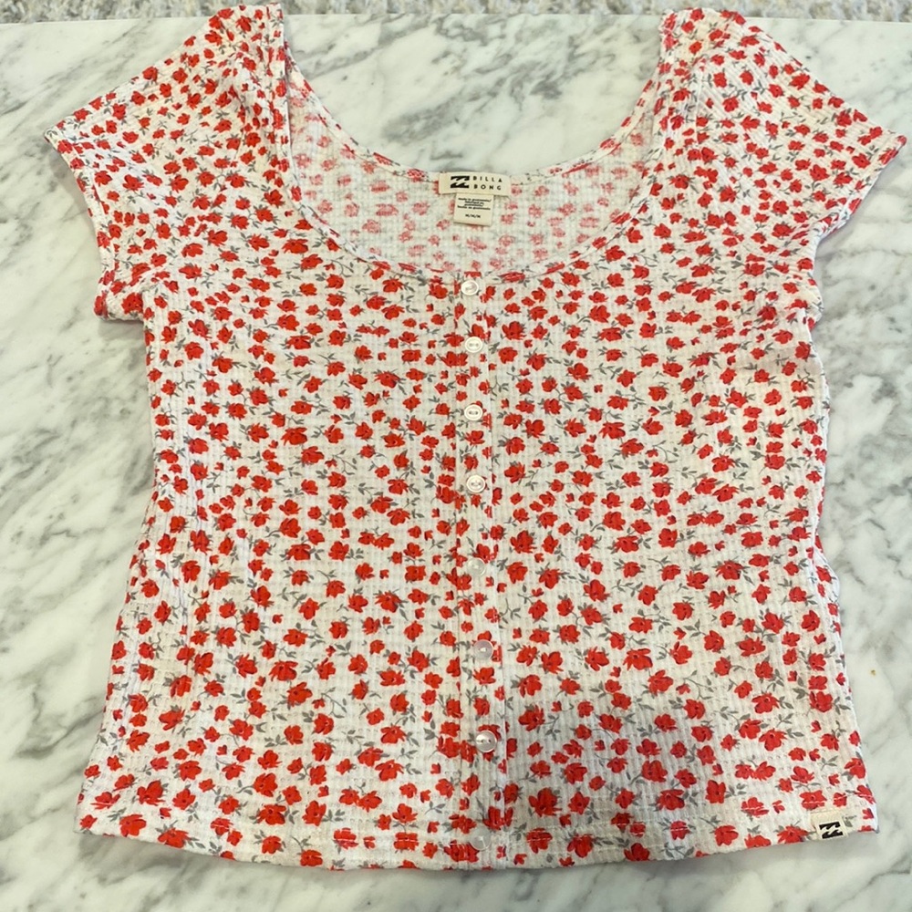 Billabong White and red floral crop top